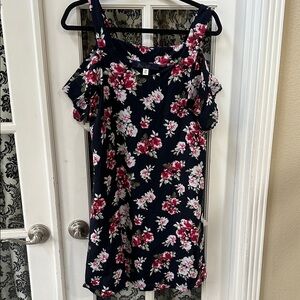 Blue Rain Floral Midi Dress - Navy and Pink